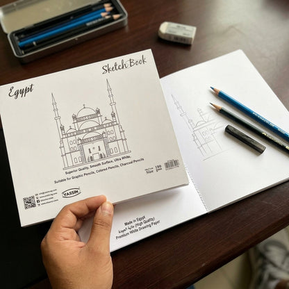 M&G YASSIN Egypt Sketch Book – 18 × 21 cm – 180 GSM – 30 Sheets – Premium White Drawing Paper for Sketching, Graphite, Colored Pencils & Charcoal