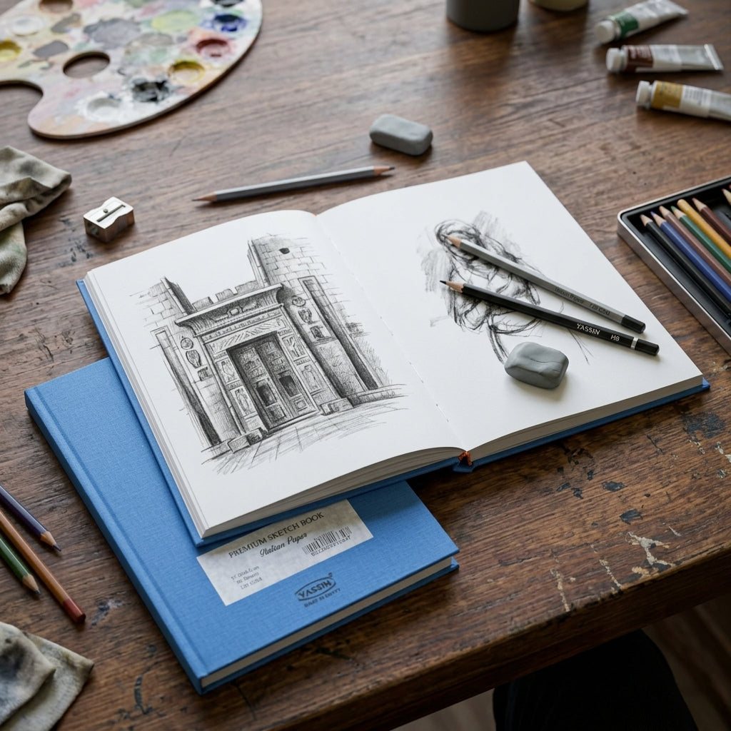 YASSIN Premium Sketch Book A5 – 120 GSM Italian Paper, 96 Sheets (192 Pages), Hardcover Drawing & Sketch Notebook for Artists