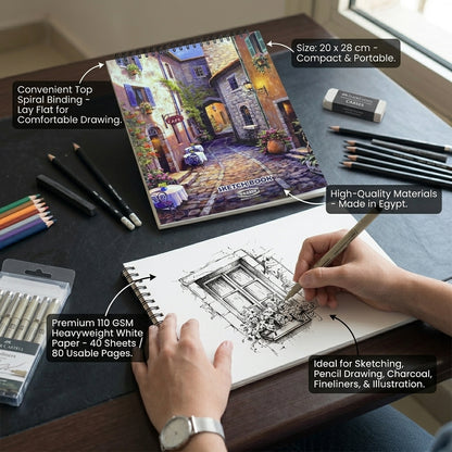 YASSIN Premium Spiral Sketch Book – 20 × 28 cm, 40 Sheets, 110 GSM Paper, Top Spiral Drawing Pad for Artists & Students