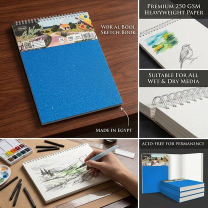YASSIN Work Art Spiral Sketch Book A4 – 21 × 29.7 cm, 15 Sheets, 250 GSM Heavyweight Paper for Watercolor, Acrylic, Gouache, Sketching