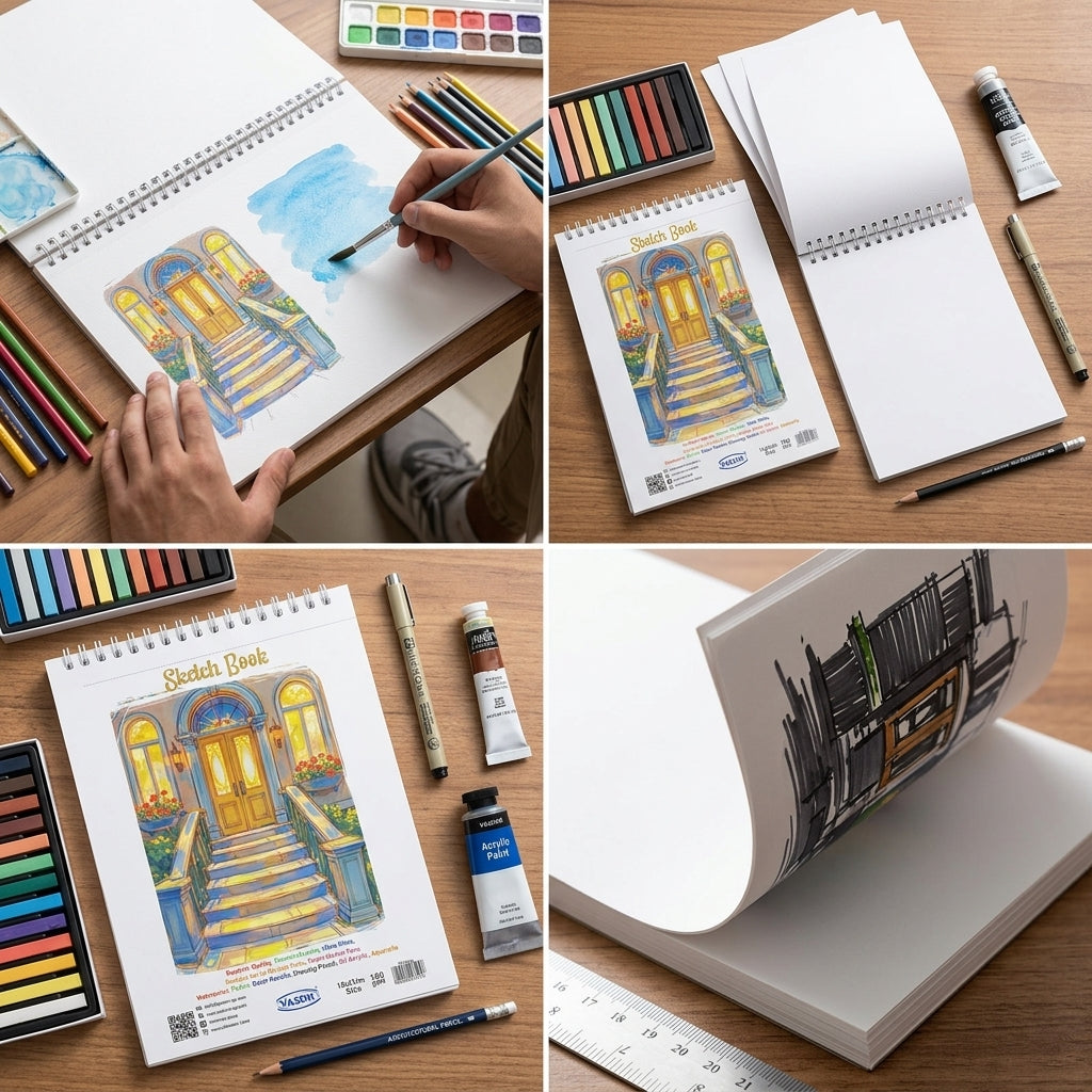 YASSIN Spiral Sketch Book 16 × 21 cm – 180 GSM – 12 Sheets – Premium White Paper for Drawing & Mixed Media