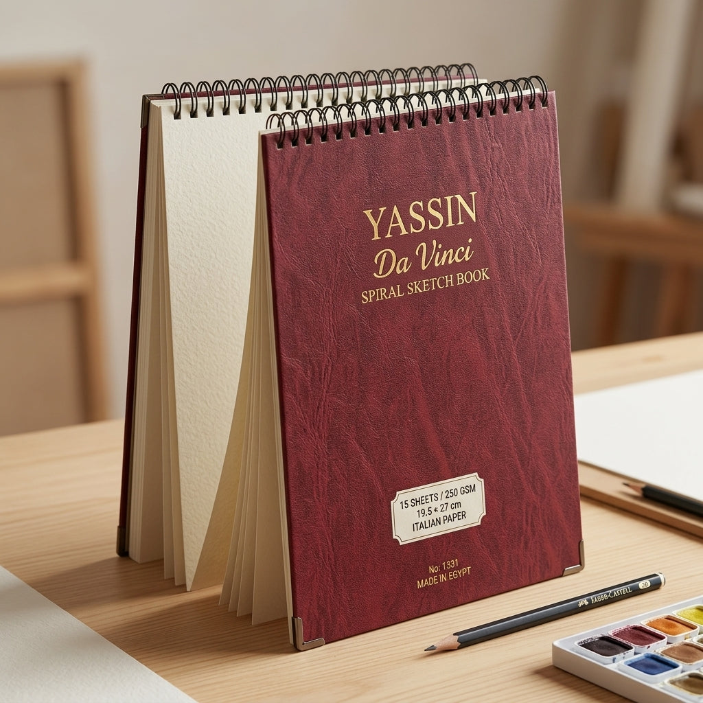 YASSIN Da Vinci Spiral Sketch Book – Italian Paper, 15 Sheets, 250 GSM, 19.5 × 27 cm - No: 1331
