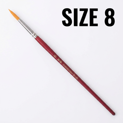 M&G watercolor round brush size 8 flatlay with palette and swatches