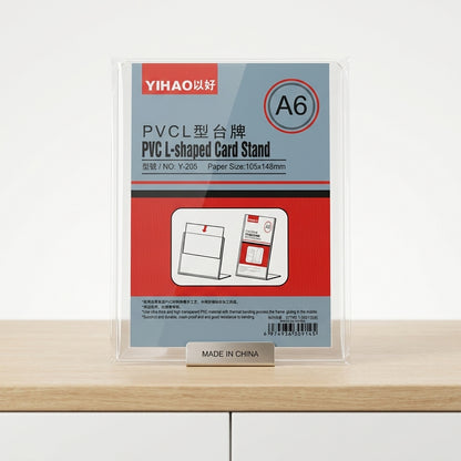 YIHAO A6 PVC L-Shaped Card Stand – Clear Vertical Document & Sign Holder - Size: 105 × 148 mm - No: Y-205