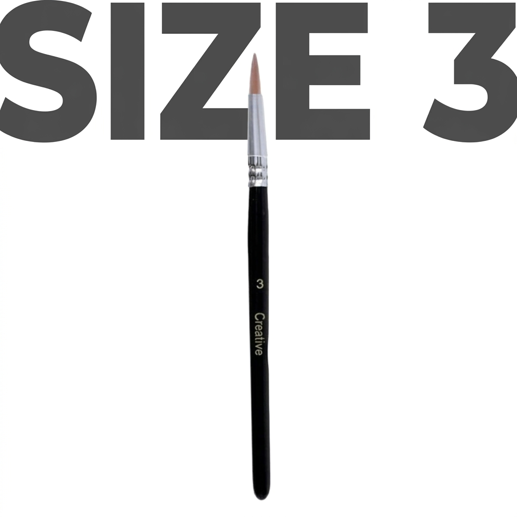 Creative round paint brush size 3 flatlay with palette and swatches