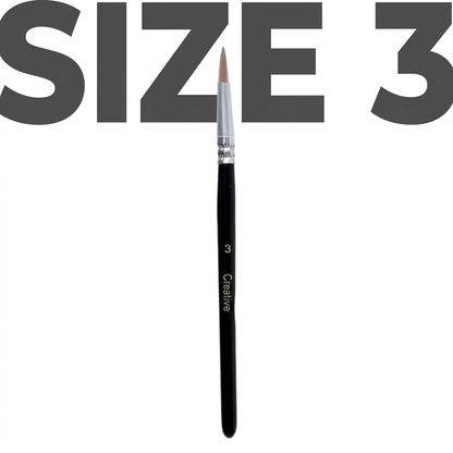 Creative round paint brush size 3 flatlay with palette and swatches