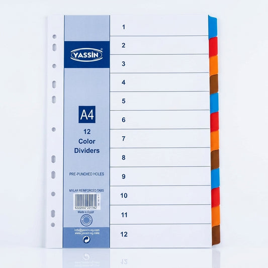 Yassin A4 12 Color Dividers Classic Separators - Numbered Index Tabs for Binders & Files