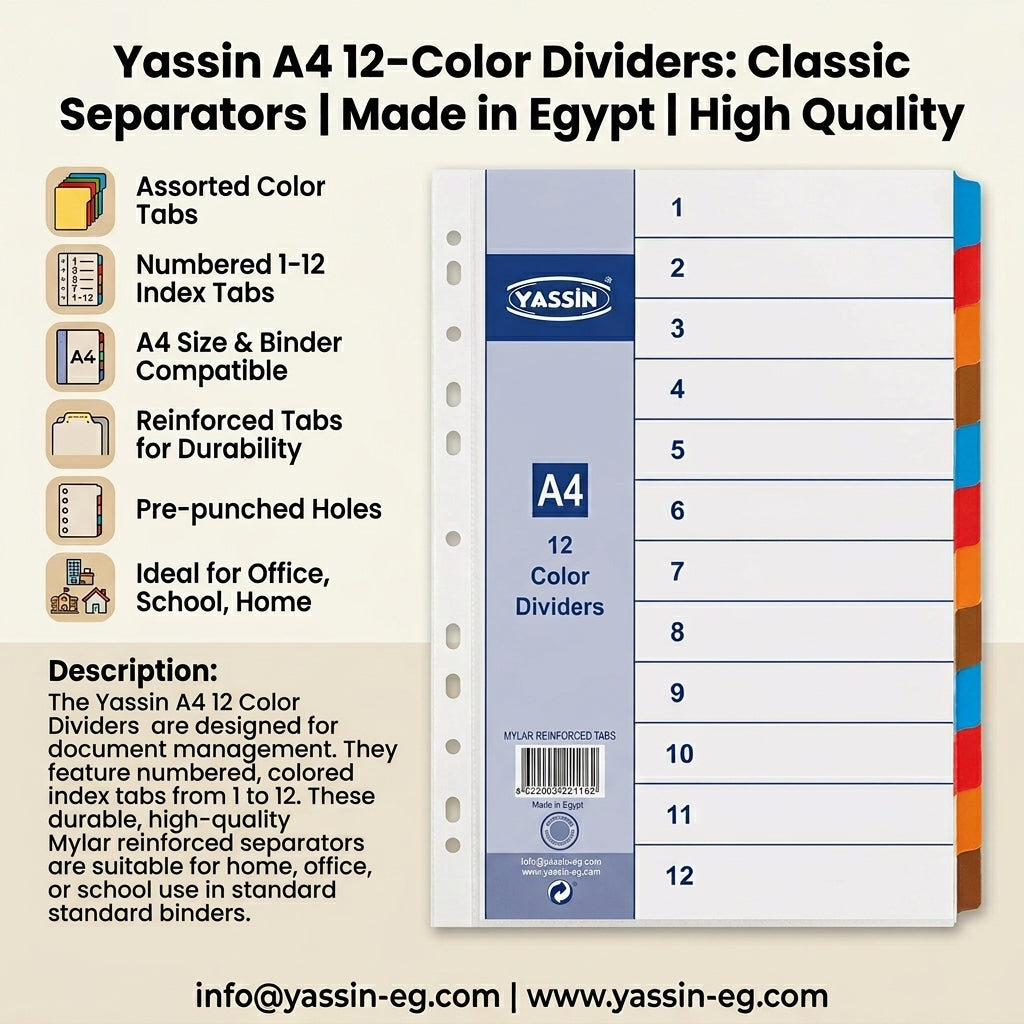 Yassin A4 12 Color Dividers Classic Separators - Numbered Index Tabs for Binders & Files - view 2
