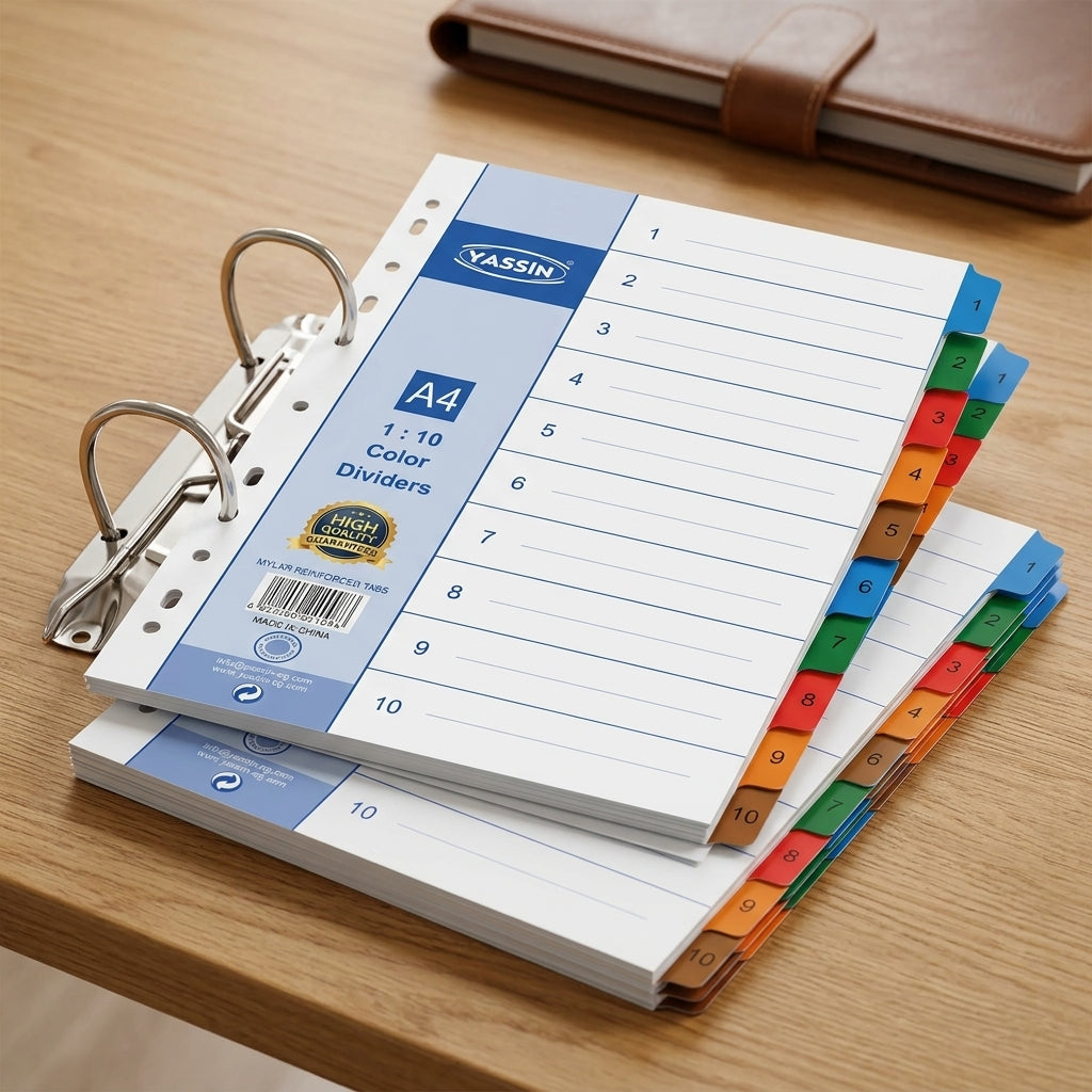 Yassin A4 Color Dividers 1–10 Classic Separators – Numbered Index Tabs for Binders & Files