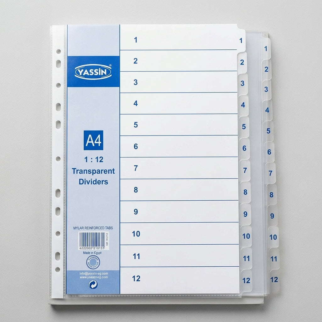 Yassin A4 Transparent Dividers 1-12 - Numbered Index Separators for Binders & Files - view 2