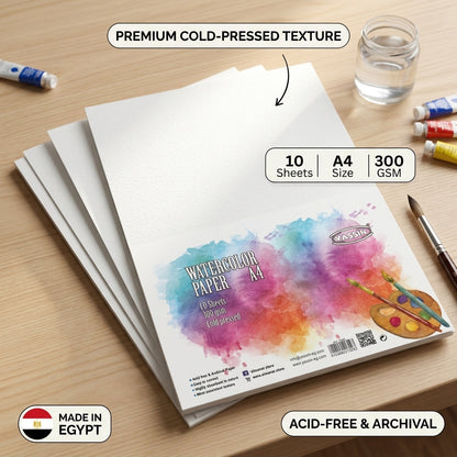 YASSIN Watercolor Paper A4 – 10 Sheets, 300 GSM, Cold Pressed, Acid-Free & Archival White Paper - No: 1329