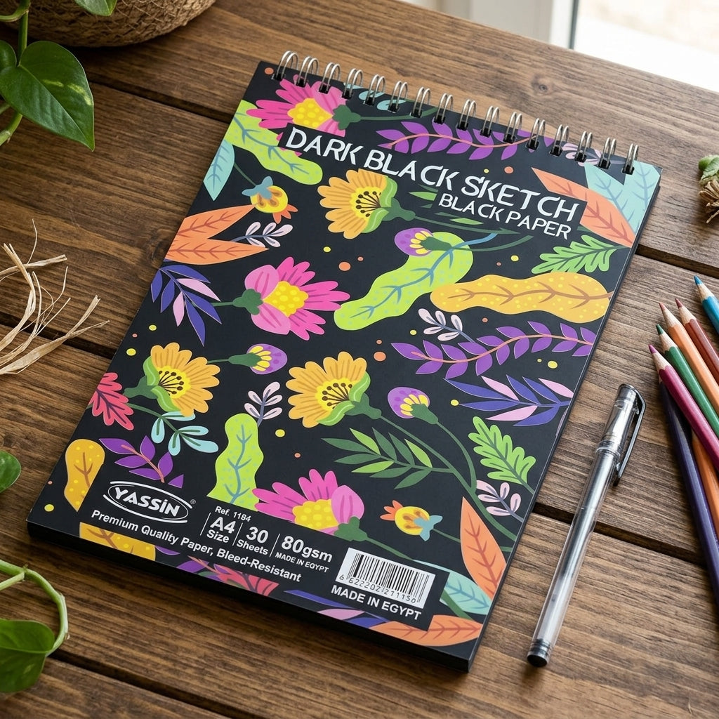 Yassin Sketchbook Black Dark M A4, Crafted From High-Quality - 30 Sheets - 80gsm - No: 1184