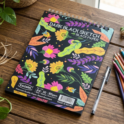 Yassin Sketchbook Black Dark M A4, Crafted From High-Quality - 30 Sheets - 80gsm - No: 1184