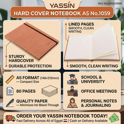 Yassin Hard Cover Hardcover Notebook A5 Red - Durable Lined Journal for School & Office - No: 1059