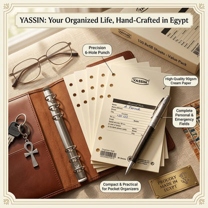 Yassin Small Organizer Refill Sheets – Personal Information Insert Pages for Pocket Organizer