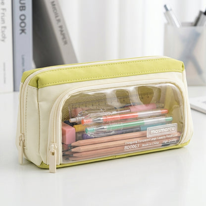M&G Chenguang Masmarcu Transparent Large-Capacity Pencil Case with Double Compartments 2 Zipper – Yellow & White - No: BD0063