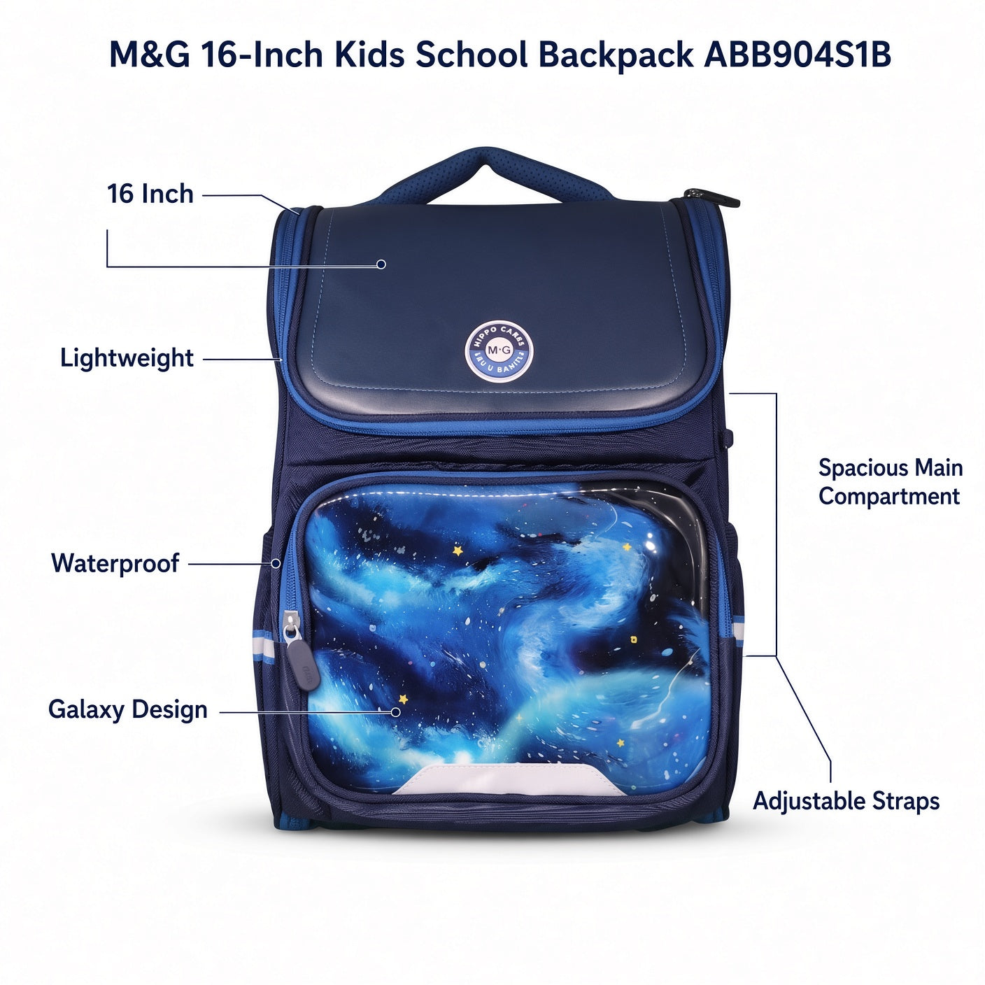 M&G Chenguang 16-Inch Kids School Backpack – Lightweight Waterproof School Bag, Navy Blue Galaxy Design - No: ABB904S1B