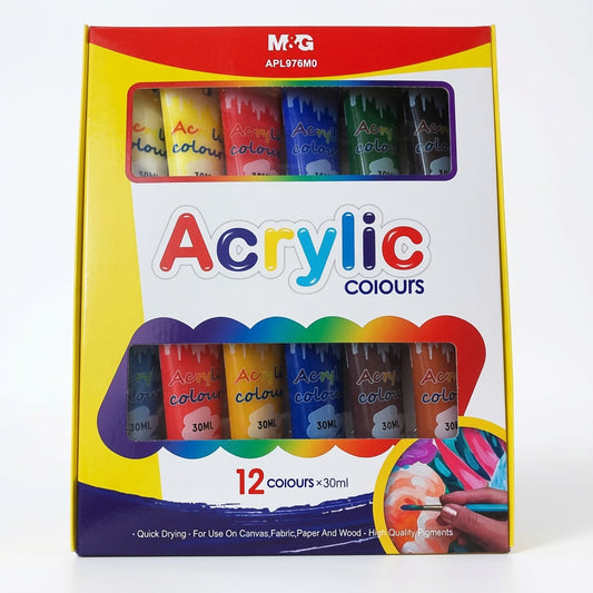 M&G Chenguang Acrylic Paint Set – 12 x 30ml Vibrant Colours, Quick-Drying High Pigment Acrylic Paints for Canvas, Wood, Fabric, Paper & Crafts - No: APLP76M0