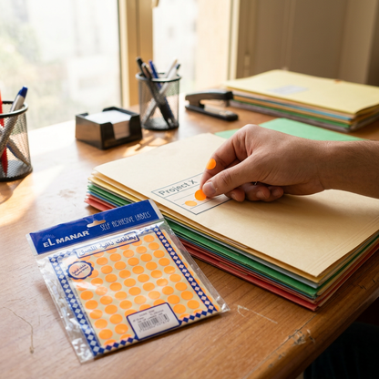 Color coding file folders with El Manar fluorescent orange dot stickers
