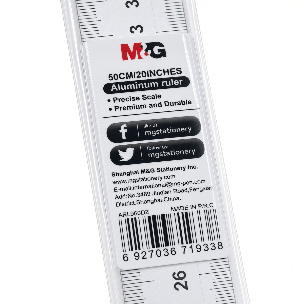 M&G Chenguang Aluminum Ruler 50 cm / 20 Inch – Precise Metric & Imperial Scale, Durable Metal Ruler for School, Office & Drawing - No: ARL960DZ