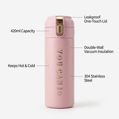YOU CAN JO Vacuum Insulated Travel Bottle – 420ml Stainless Steel Thermal Flask | Leakproof Coffee & Tea Mug