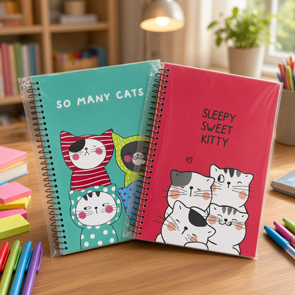 YASSIN So many cats Spiral Notebook – Colored Paper, 4 Subjects, 120 Sheets, 19 × 26 cm, 80 GSM  - 1pcs - No: 1198