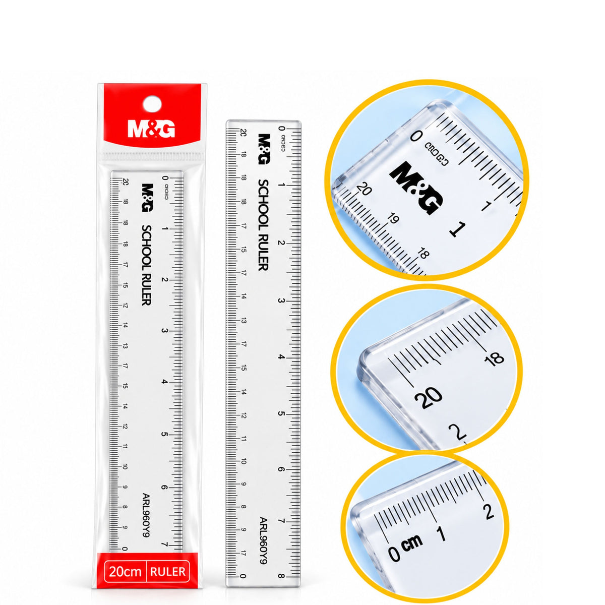 M&G Chenguang Transparent Plastic Ruler 20 cm / 8 Inch – Dual-Scale School Ruler – 1pcs - No: ARL960Y9