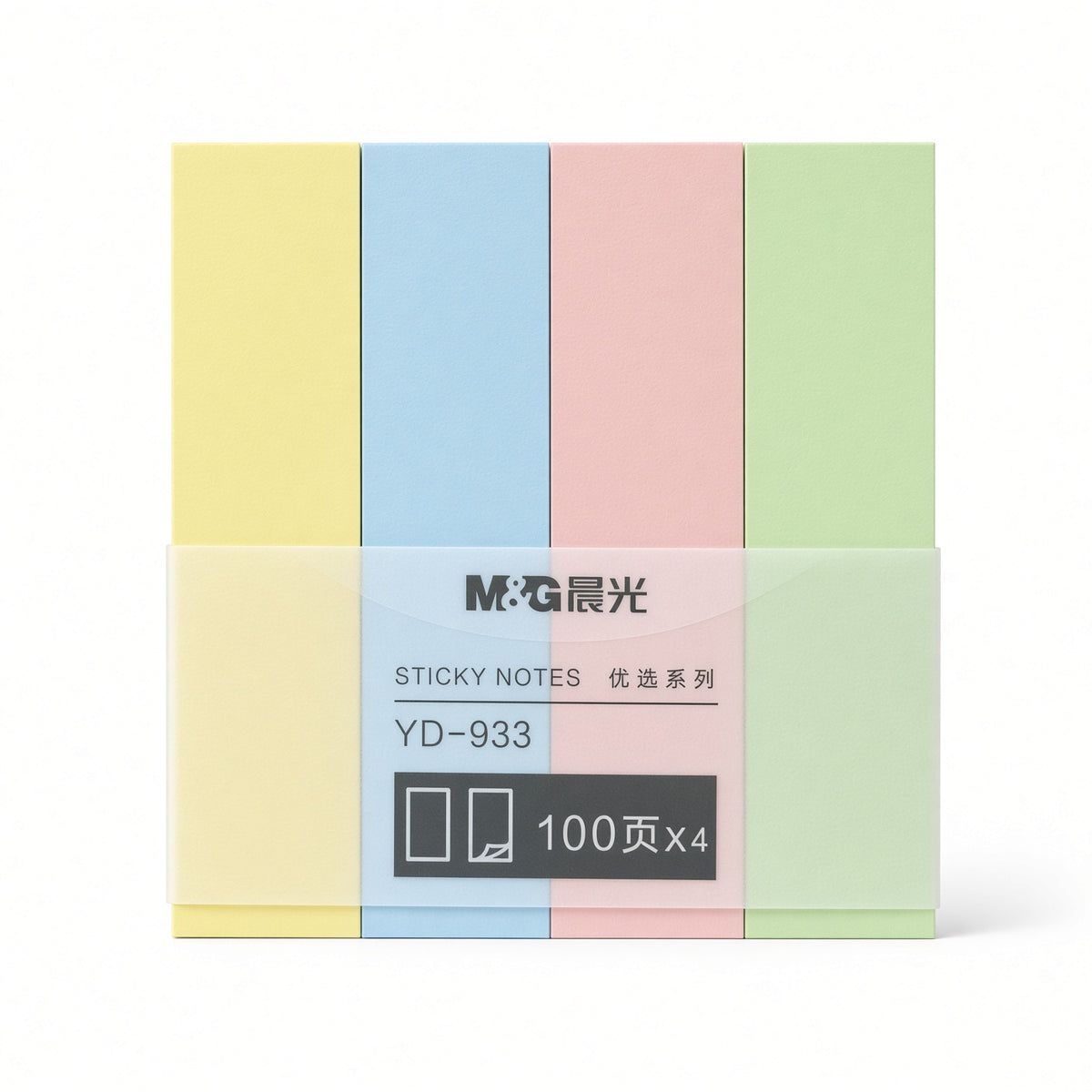 M&G Chenguang Sticky Notes – 4 Pastel Colors, 100 Sheets Each – Self-Stick Memo Notes - No: YD-933