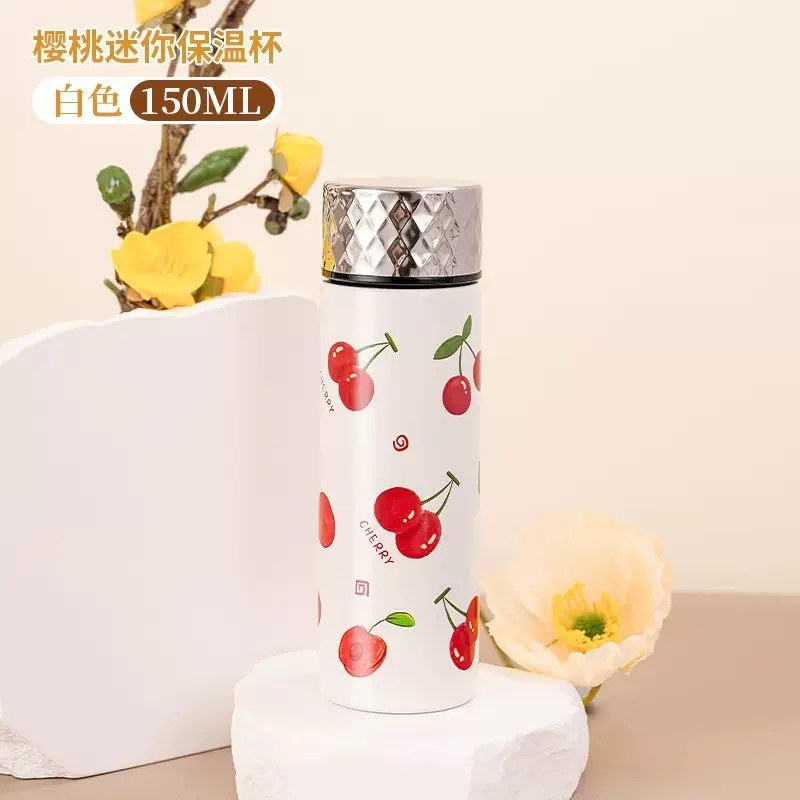 Diller Vacuum Insulated Stainless Steel Water Bottle – Cherry Design, Leakproof Thermal Flask for Hot & Cold Drinks (150ml/ 210ml)