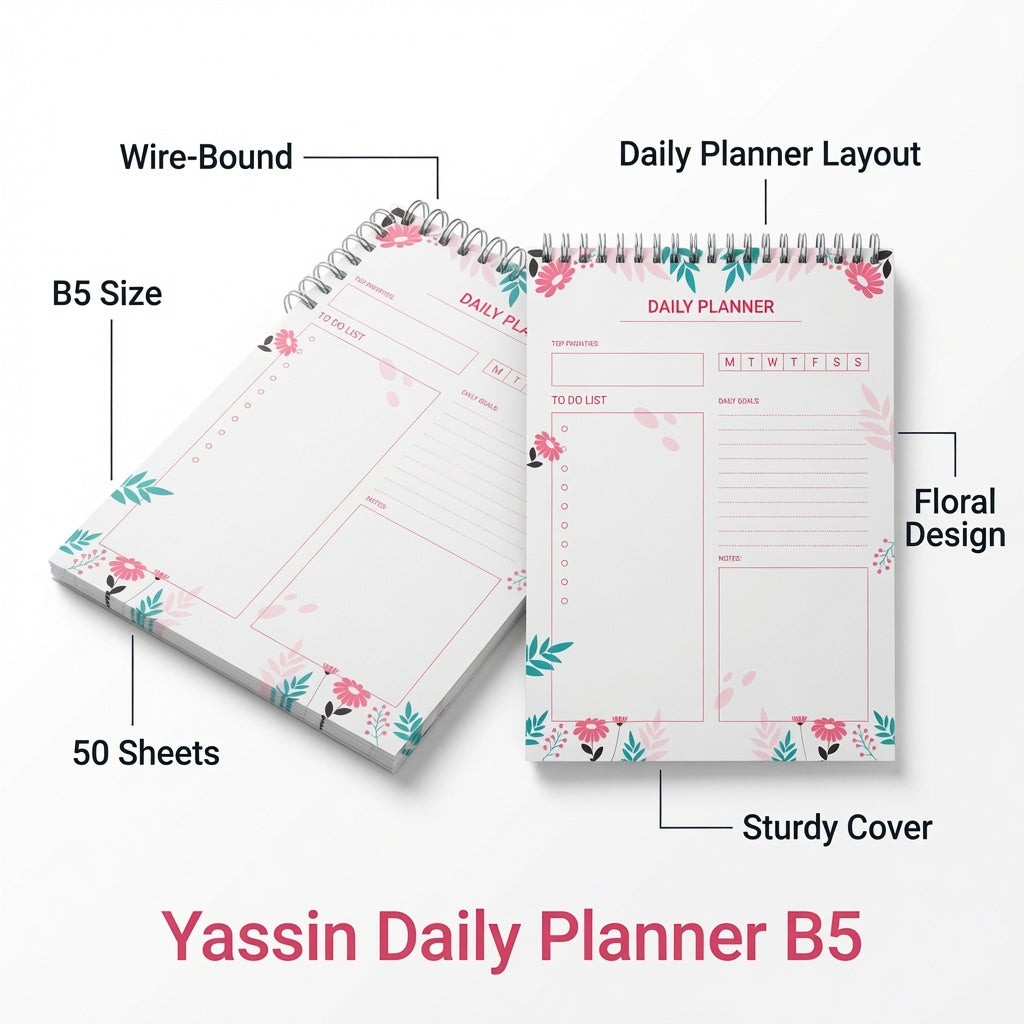 مفكرة ياسين اليومية سلكية B5 50 ورقة - No.1291 (الباركود: 6222002212913)