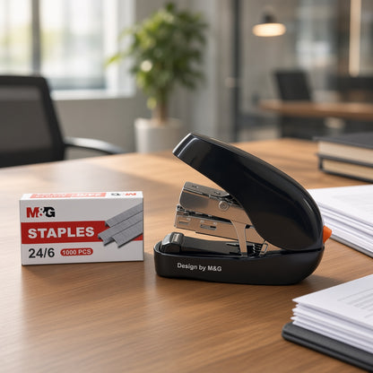 M&G Chenguang MGS-29 Power Saving Stapler Set with 1000 Staples – 25 Sheets Capacity, Anti-Jamming, Suitable for 24/6 & 26/6 Staples - 1pcs - No: ABS916MK