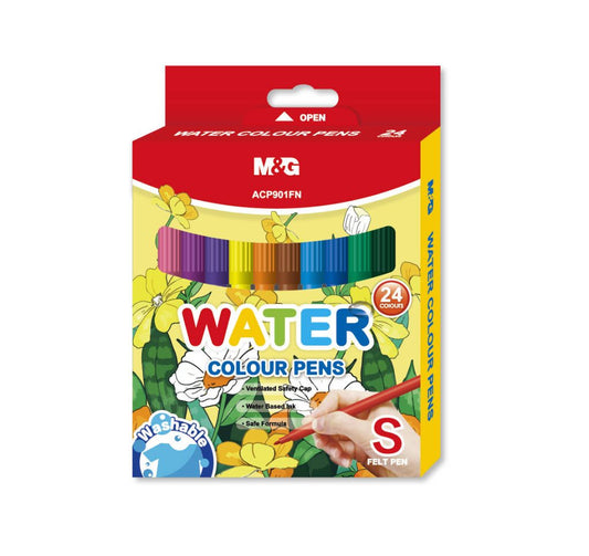M&G Chenguang Watercolor Marker L-Felt Tip Pens Fine Tip, Non-Toxic Ink Washable Colors - 24 Colors - No:ACP901FN