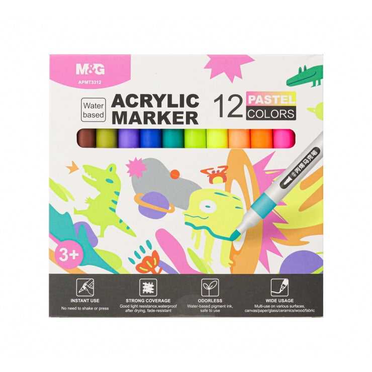 M&G Chenguang Acrylic markers set of 12 pastel colors - No:APMT3312