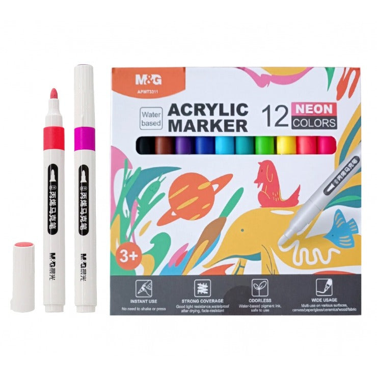 M&G M&G Chenguang Acrylic markers set of 12 Neon colors - No:APMT3311