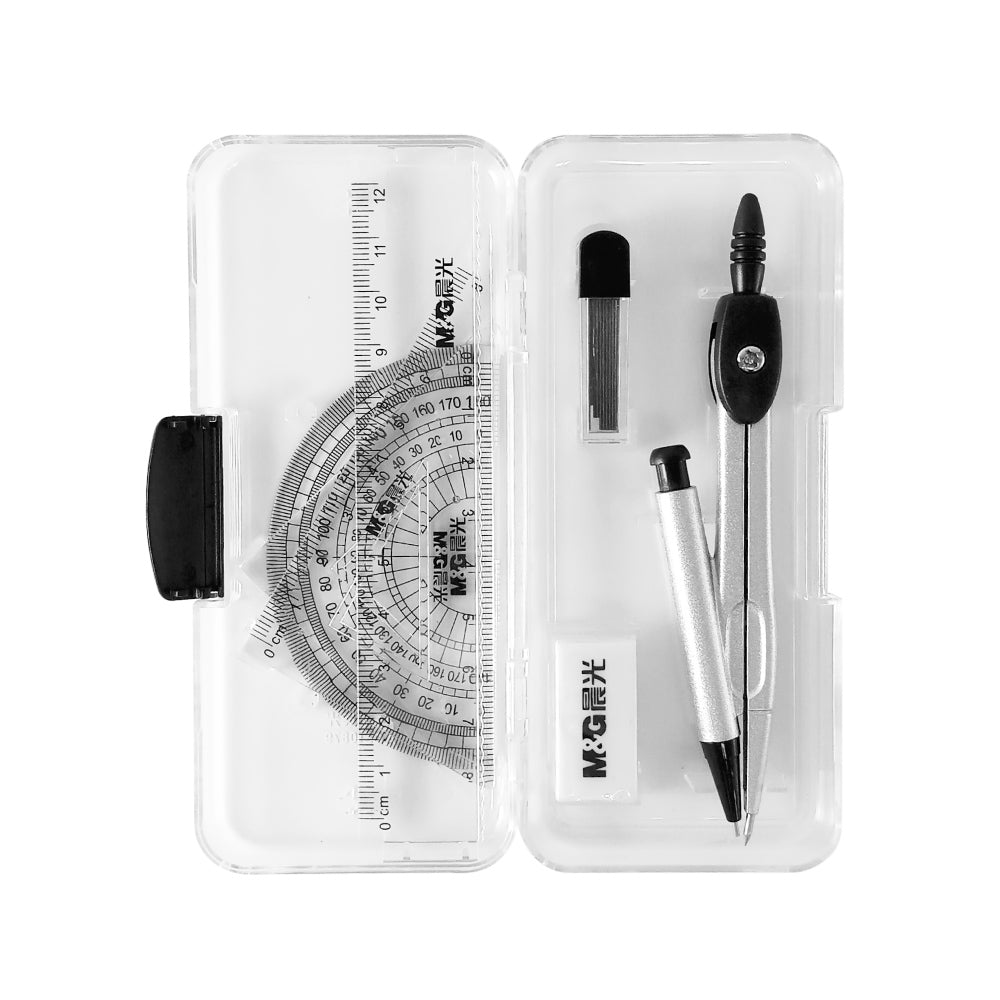 M&G Chenguang Geometric Tool Set of  – 8-Piece Math Set with Compass, Ruler, Set Squares, Protractor & Eraser - No: ACS90879