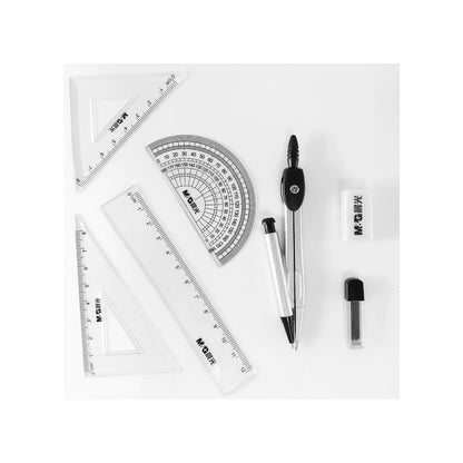 M&G Chenguang Geometric Tool Set of  – 8-Piece Math Set with Compass, Ruler, Set Squares, Protractor & Eraser - No: ACS90879