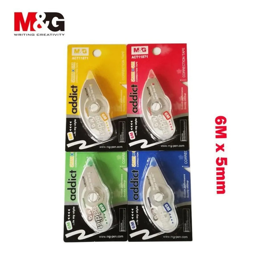 M&G Chenguang Addict Correction Tape,6m x 5mm for Clean and Precise Writing Fixes - No:Act11871