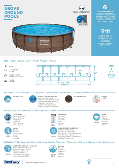 Bestway Power Steel Swim Vista Series Above Ground Pool Complete Set with Filter Pump 549x122 cm - No: 56977