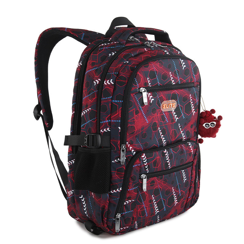 Elite Casual Backpack Big Capacity Backpack fit 15.6 inch Laptop size 19 inch With plush keychain - Bold geometric pattern