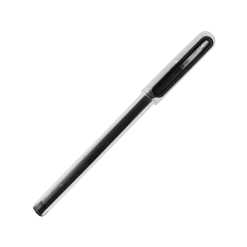Black and silver pen on a white background
