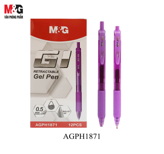 M&G Chenguang G1 Retractable Gel Pen 0.5mm – Fast Drying Smooth Writing Pen with Bullet Tip - Purple - 1pcs - No: AGPH1871