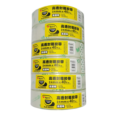 M&G Chenguang Transparent Packing Tape 24mm x 40Y – Clear Adhesive Carton Sealing Tape for Packaging & Shipping - 1pcs - No: AJD99554