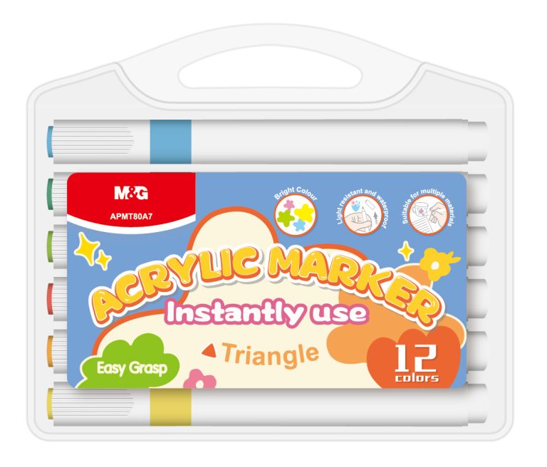 M&G Chenguang Acrylic Marker Permanent Triangle 12 Colors - No:APMT80A7