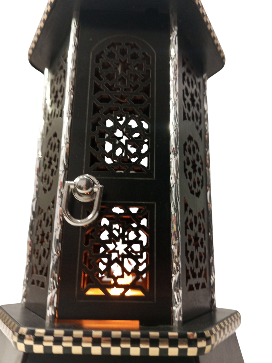 Ramadan Wooden Arabesque Lantern 34cm Handmade Egypt