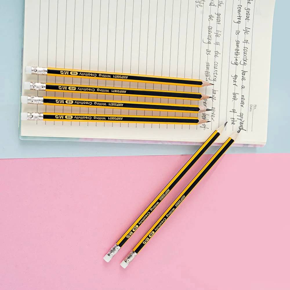 M&G Chenguang 2B Wooden Pencils with Eraser – Premium Hexagonal Graphite Pencils, Break-Resistant, High Erasability, Pack of 12 - No: AWP30855