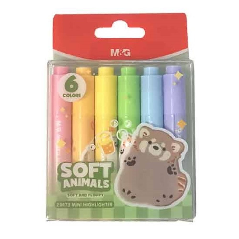 مجموعة أقلام التظليل الصغيرة من إم آند جي تشنغوانغ برسومات حيوانات ناعمة، تظليل فعال للملاحظات، رأس مشطوف، 6 ألوان - رقم المنتج: AHM29673