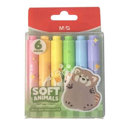 مجموعة أقلام التظليل الصغيرة من إم آند جي تشنغوانغ برسومات حيوانات ناعمة، تظليل فعال للملاحظات، رأس مشطوف، 6 ألوان - رقم المنتج: AHM29673