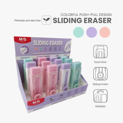 M&G Chenguang Sliding Eraser – Retractable Push-Pull Eraser – Refillable TPE Eraser – Assorted Colors - 1pcs - No: AXPQ4273