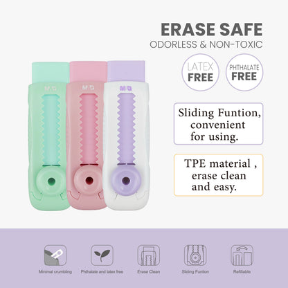 M&G Chenguang Sliding Eraser – Retractable Push-Pull Eraser – Refillable TPE Eraser – Assorted Colors - 1pcs - No: AXPQ4273