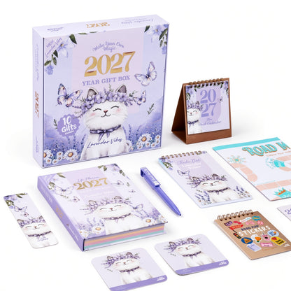 Mofakera Lavendar Vibes 2027 Year Gift Box – Luxury A5 Daily Planner & 10-Piece Stationery Gift Set - Purple ( Agenda )